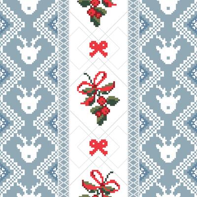 Festive pixel art pattern featuring reindeer, bows, and holly. Perfect for Christmas