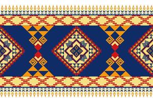 Colorful geometric pattern with diamonds and triangles in blue, red, and yellow tones, showcasing intricate designs and cultural motifs vector