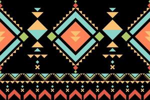 Colorful geometric pattern with diamonds and triangles on black background, showcasing vibrant colors and intricate designs. Perfect for textiles or wallpapers vector