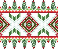 Geometric pattern featuring red and green shapes, trees, and diamonds, creating festive and vibrant design vector