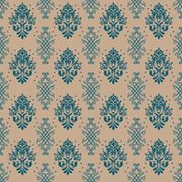 Elegant damask pattern in teal on soft peach background, perfect for textiles and wallpapers vector