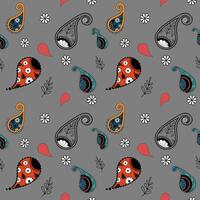 Colorful paisley pattern with floral elements on gray background, creating vibrant and lively design vector