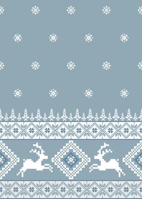 Cozy winter pattern featuring reindeer and snowflakes in blue tones