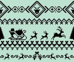 festive pixel art design featuring Christmas theme with reindeer, sleigh, and decorative patterns. Perfect for holiday projects and decorations vector