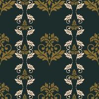 Elegant damask pattern featuring intricate floral designs in gold and cream on dark green background, perfect for textiles and wallpapers vector