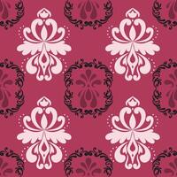 Elegant damask pattern featuring floral motifs in pink and burgundy tones vector