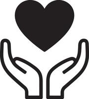 Hands supporting heart icon black flat design vector
