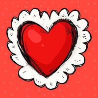 Grunge Icon Heart. Cute doodle love sign isolated on red background. Scribble heart shape with simple decorations drawn with markers and crayons vector