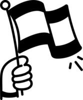 Holding flag in hand icon in doodle style vector