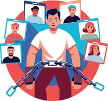 A man bound to a continuous meeting, flat illustration vector