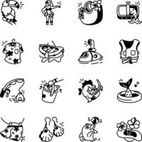 Set of Beach Holidays Doodle Style Icons vector
