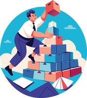 A flat illustration of a man making work pyramid vector