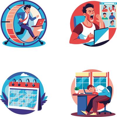 Pack of Flat Style Exhausted Employees Illustrations
