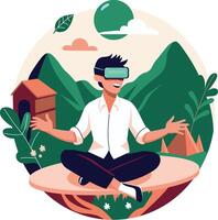 A flat illustration of a character doing vr work experience vector