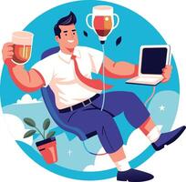 A flat illustration of an office employee having caffeine addiction vector
