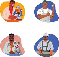 Set of 16 Professions Flat Style Illustrations vector