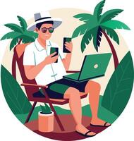 A flat illustration of a person doing vacation work vector