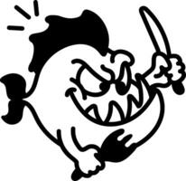 Scary fish icon in hand drawn style vector