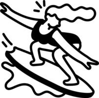 A hand drawn icon of a character surfing on a sea wave vector