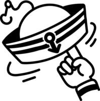 Captain hat spinning on a finger icon in hand drawn style vector