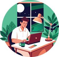 A person doing night job, flat illustration vector
