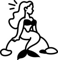 Mermaid sitting on a stone, drawing style icon vector