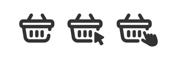 Shopping basket icon. Online buy cart. Cursor or hand click to buy. vector