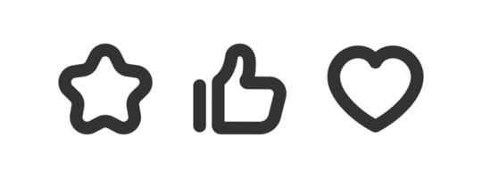 Like, star, heart set icon. Client feedback. Good review. Social rating. vector
