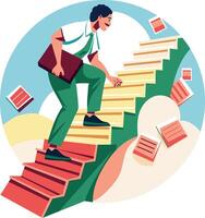 A flat illustration of an employee climbing on stairs depicting endless work vector