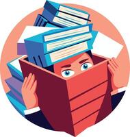 Employee hiding himself due to workload, flat illustration vector