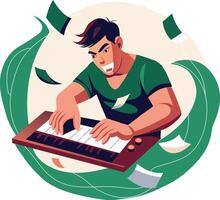 A flat illustration of a workaholic man vector