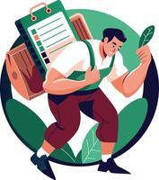A flat illustration of a person checking task list vector