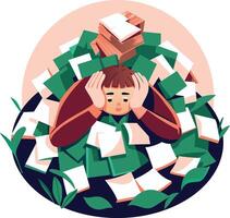 A person taking workload stress, flat style illustration vector