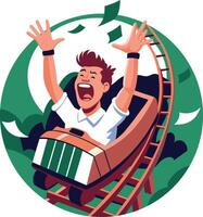 An employee sitting in a rollercoaster flat illustration vector
