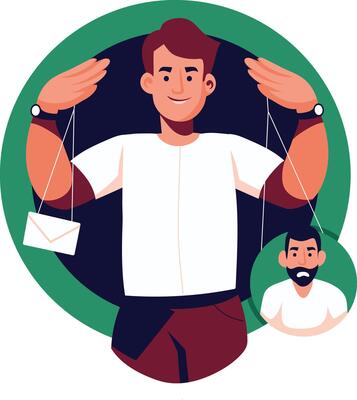 A flat illustration of a work puppet character