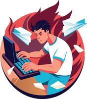 Fast typing illustration of a man in flat style vector