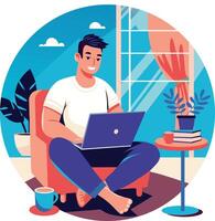 Freelancer working on a laptop, flat illustration vector