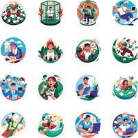 Collection of Workaholic Characters Flat Illustrations vector