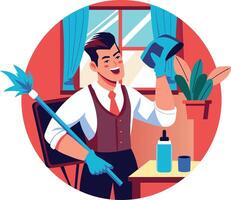 Task cleaning flat illustration of a character vector