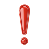 3D Render of a Shiny Red Exclamation Mark on transparent Background png