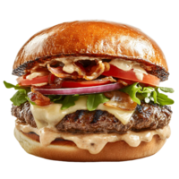 A large hamburger with bacon, lettuce, and tomato png