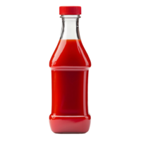 A bottle of red ketchup is sitting on a white background png