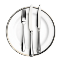 A plate with a fork, knife, and spoon on it png