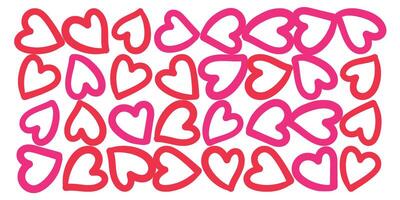 A pattern of overlapping red and pink heart outlines on a white background. vector