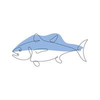 Minimalistic line drawing of a fish with a blue and white color scheme. vector