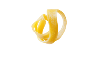 Close-Up of Curled Lemon Zest on a White Background, Perfect for Culinary and Food Photography Needs. png