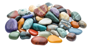 Beautiful Arrangement of Colorful Beach Stones Perfect for Nature-Themed Projects, Crafts, and Relaxation Imagery. png