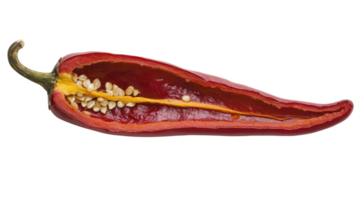 Vibrant Red Pepper Sliced in Half Showing Its Seeds - Perfect for Culinary and Nutritional Illustrations. png