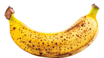 High-quality image of a ripe banana featuring a vibrant yellow peel against a clean white background, perfect for fruit-related projects, healthy eating blogs, or culinary presentations.. png