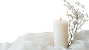 Elegant and Minimalistic White Candle with Tall Wick Ideal for Creating a Serene Ambience in Home Decor and Special Events. png